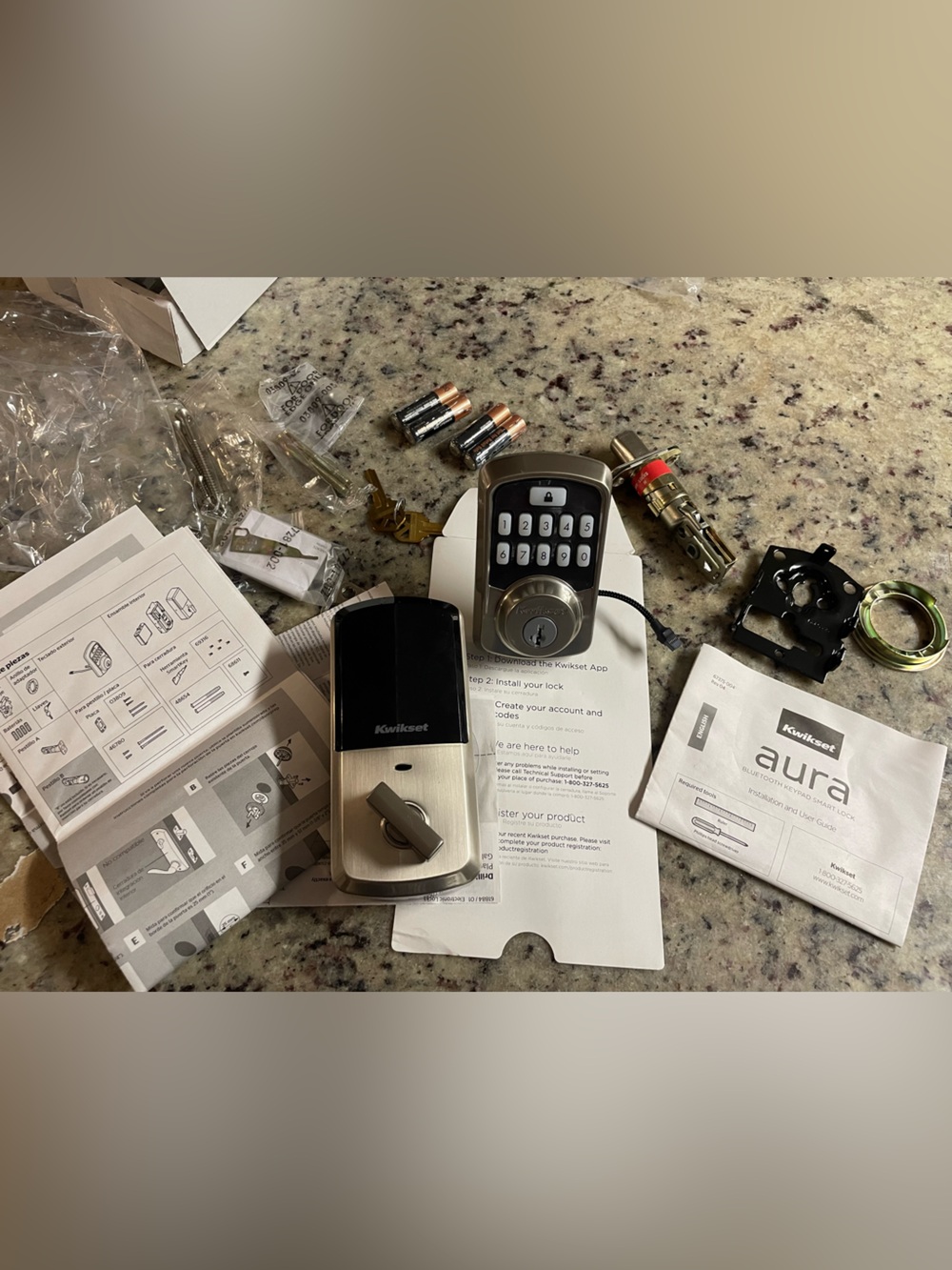 Kwikset Aura Satin Nickel Bluetooth electric Keypad Deadbolt - Silver and Black